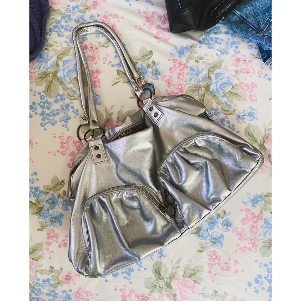 UO Silver Vegan Leather Satchel Tote